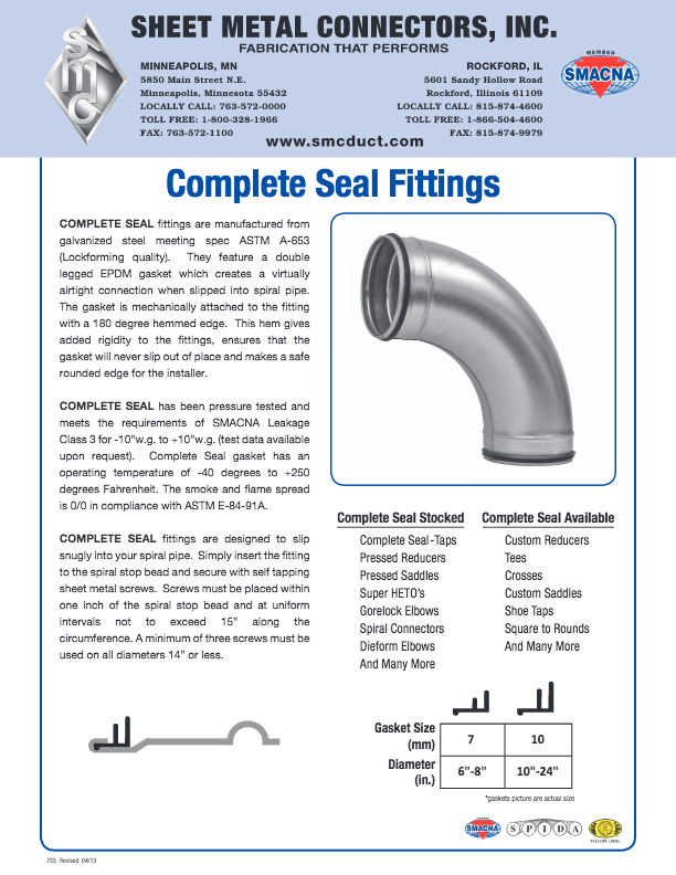 complete_seal_specs Sheet Metal Connectors, Inc.