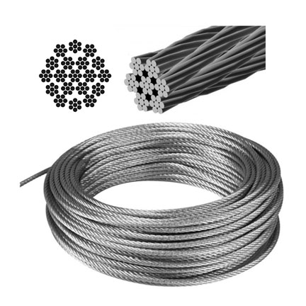 155 feet, Clear Galvanized Steel 1/4 Vinyl Coated Wire Rope 7x7 Strand 3/16 Core Single Loop Aluminum Sleeve Made to Order Telecommunication Guide Wire Suspension Safety Braided Cable PSI